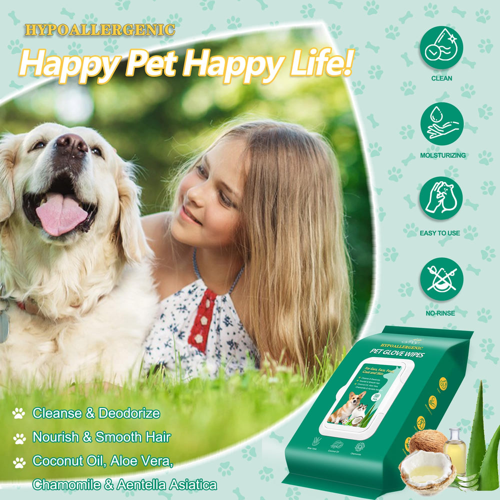 CHPPEY wipe-glove usage image demonstrates face and paw cleaning without rinsing