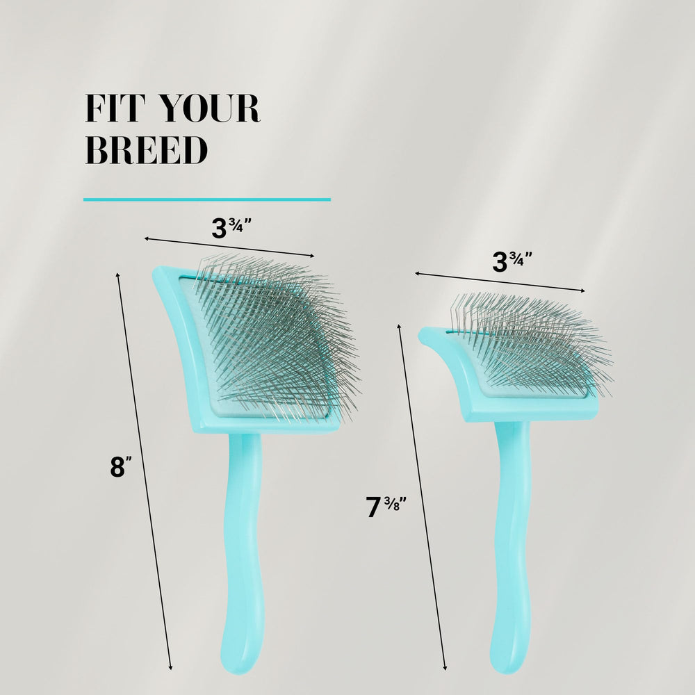 Teal ergonomic brush supports longer grooming sessions with comfort.