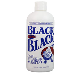 Chris Christensen Black on Black Shampoo bottle showing color restoration for dark coats.