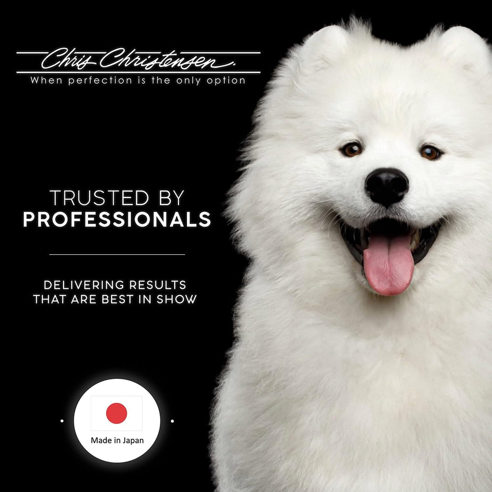 Chris Christensen buttercomb000 professional-use-setup illustrates salon-grade grooming at home.