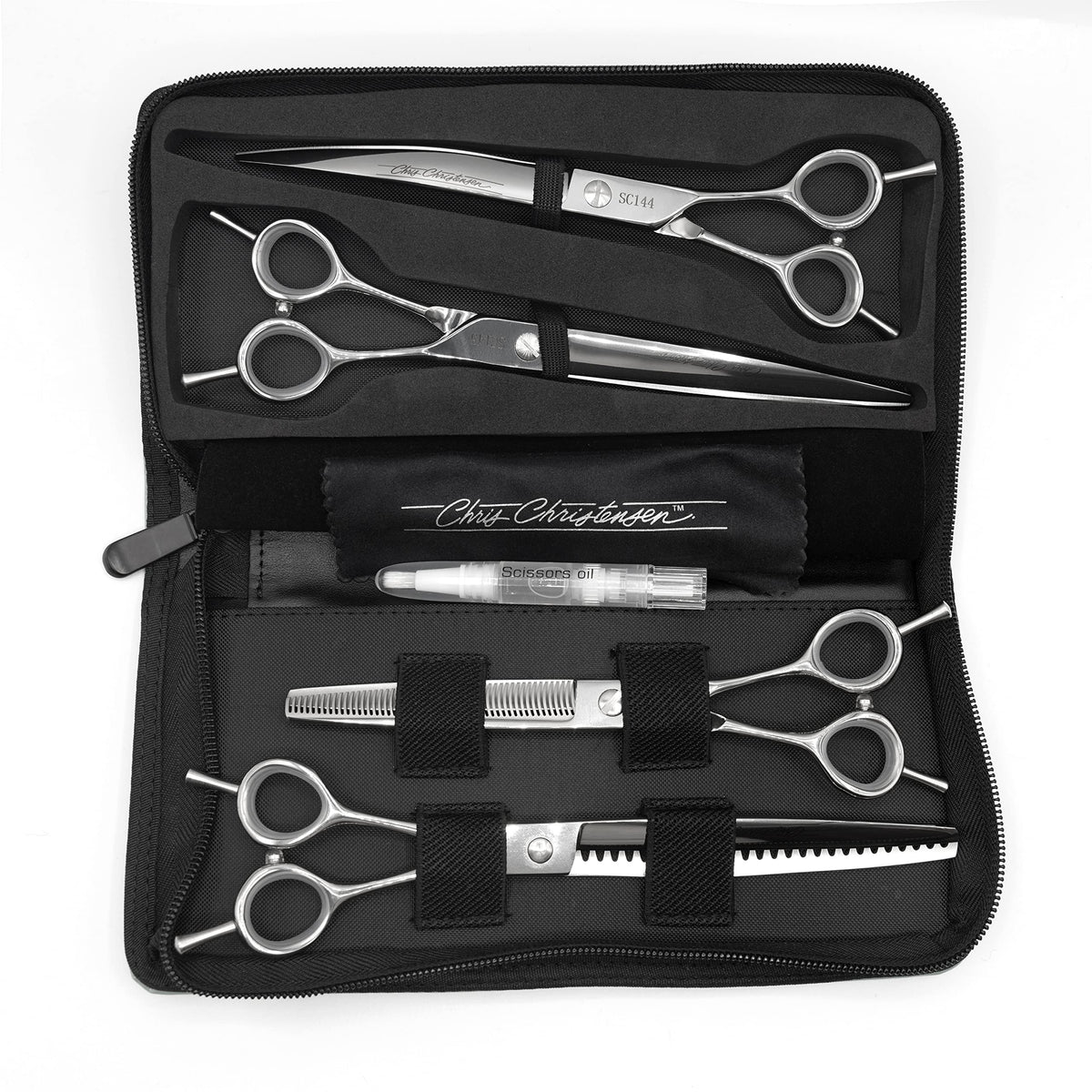 Chris Christensen Classic Series straight shear in case delivers precise grooming for professional results