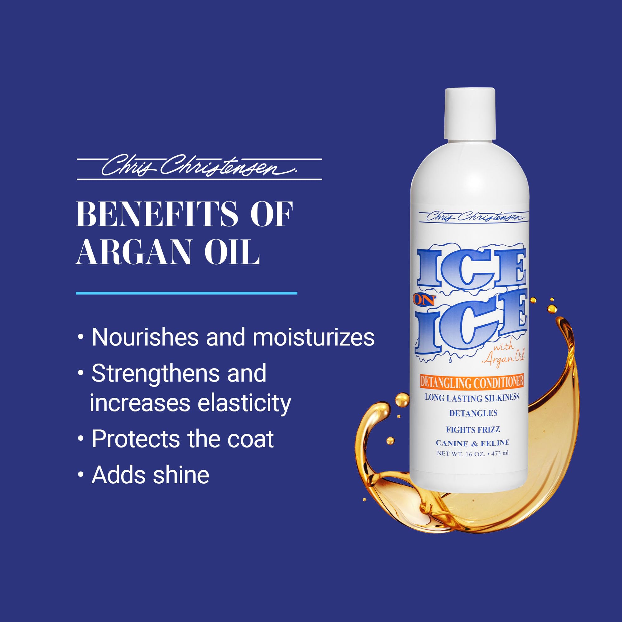 Chris Christensen Ice on Ice with Moroccan Argan Oil nourishes and moisturizes the coat.