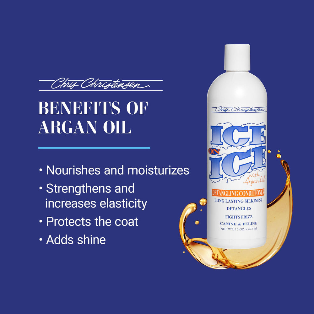 Chris Christensen Ice on Ice with Moroccan Argan Oil nourishes and moisturizes the coat.