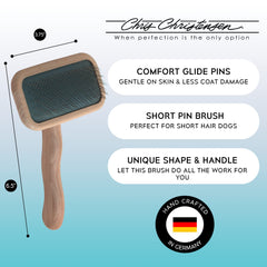 Chris Christensen Mark II Slicker Brush shows stainless pins for smooth coat grooming.