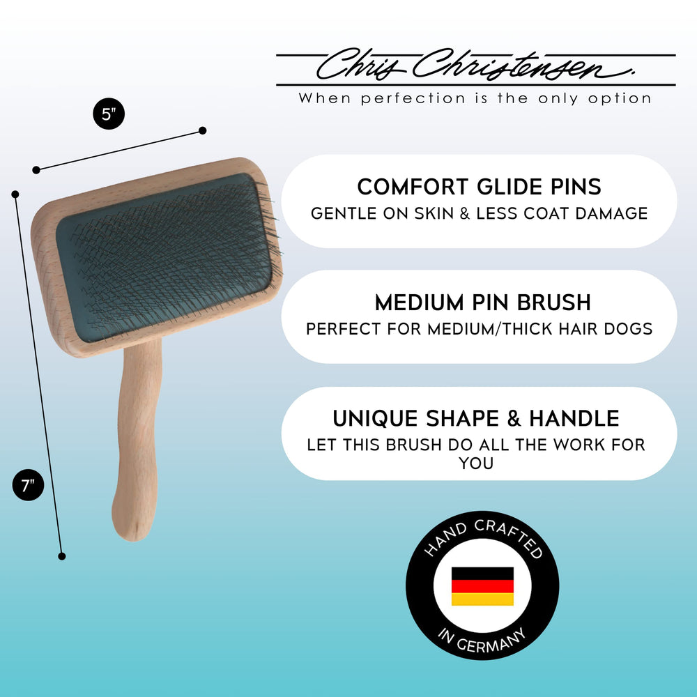 Chris Christensen Mark III Slicker Brush shows beech wood body for lightweight grooming