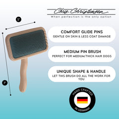 Chris Christensen Mark III Slicker Brush shows beech wood body for lightweight grooming