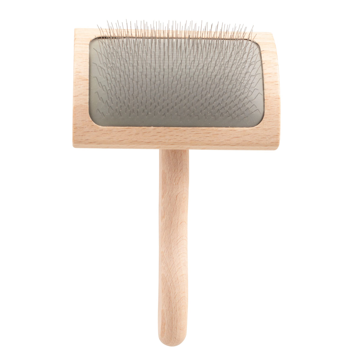 Chris Christensen Mark VI curved slicker brush close-up showing stainless pins for gentle detangling