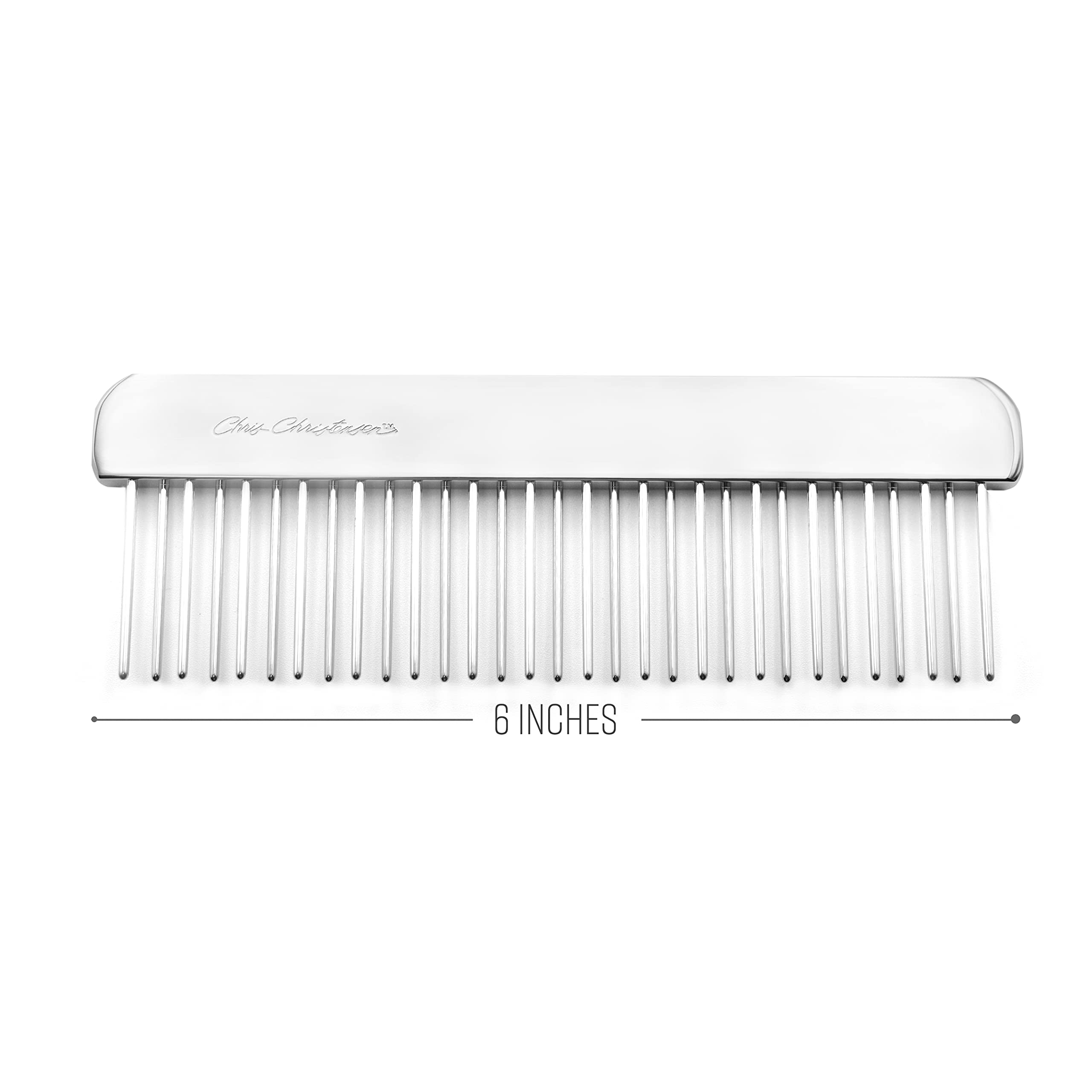Chris Christensen NTS Staggered Buttercomb 6in handle closeup for precise grooming