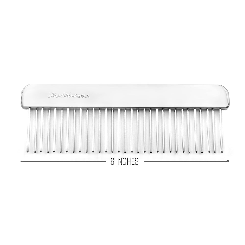 Chris Christensen NTS Staggered Buttercomb 6in handle closeup for precise grooming