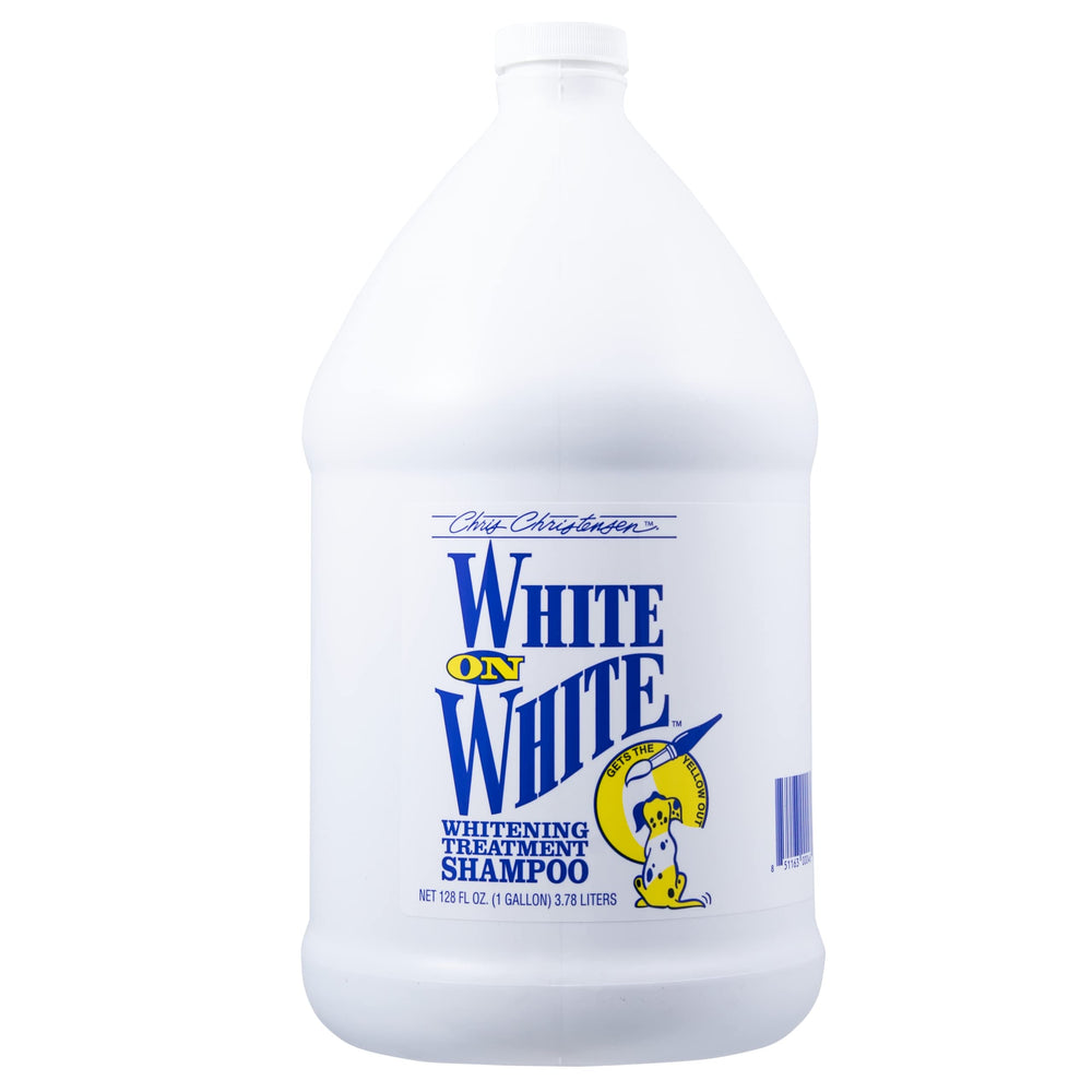 Chris Christensen White on White shampoo bottle with rich lather for stain-free grooming