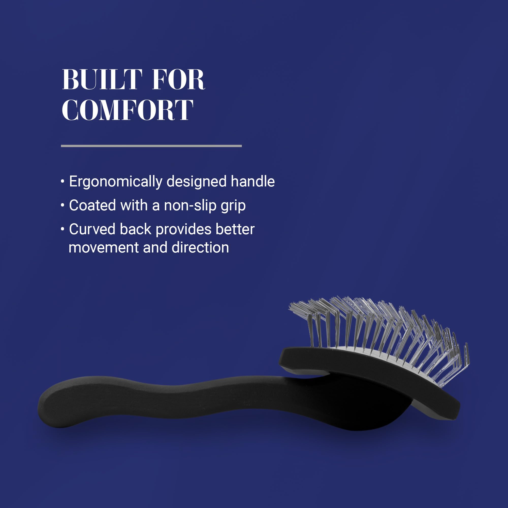 Chris Christensen Baby K Slicker Brush cushioned pins pad protects coat during brushing.