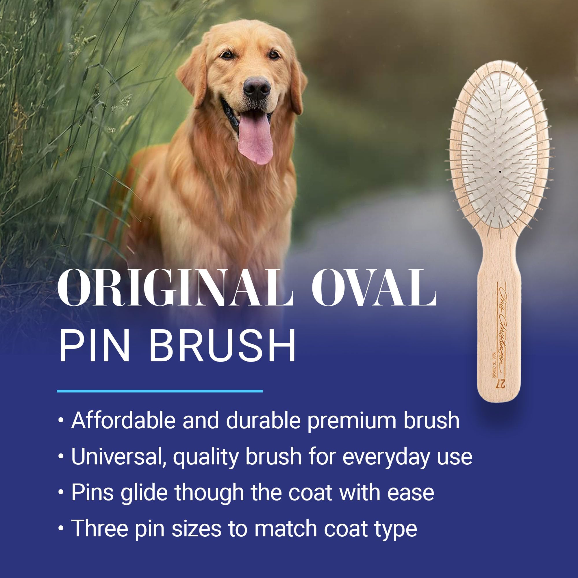 Chris Christensen Original Series Oval Pin Brush 27mm close-up shows rounded polished pins.