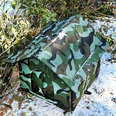 CHRIS GOOD Feral Cat House camo side view demonstrates durable outdoor construction