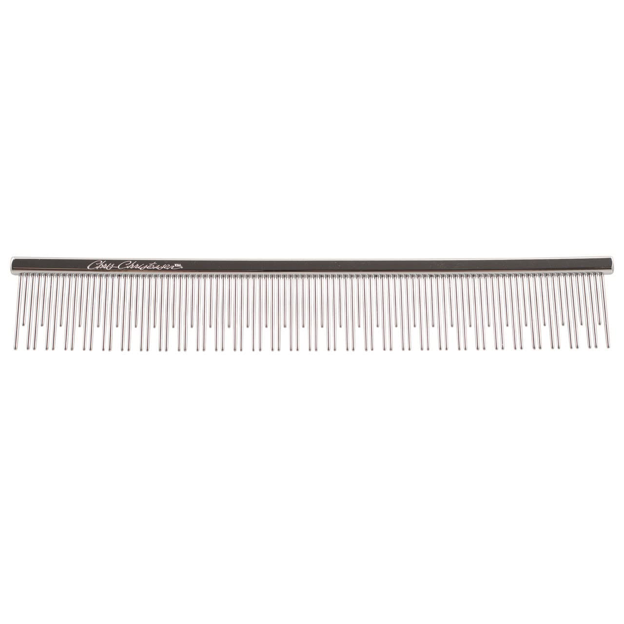 Chris Christensen 6in cat carding dual-tooth butter comb hands-on use for smooth grooming and gentle detangling.