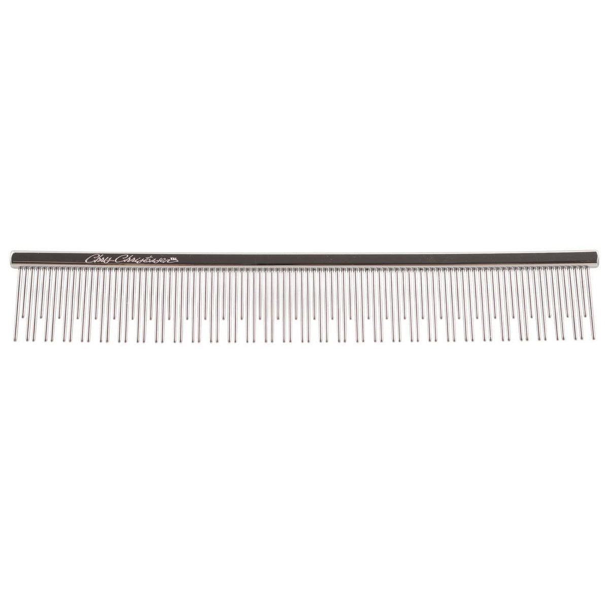 Chris Christensen 6in cat carding dual-tooth butter comb hands-on use for smooth grooming and gentle detangling.