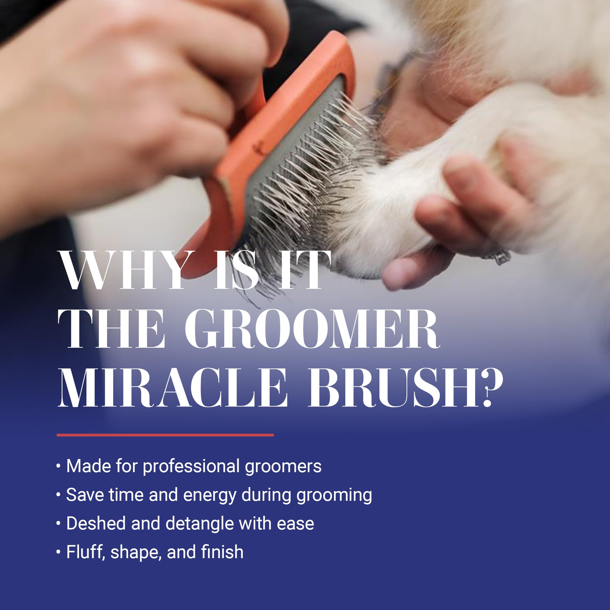 Chris Christensen Big G Slicker Brush detangling reach eases knots on long-coated breeds.