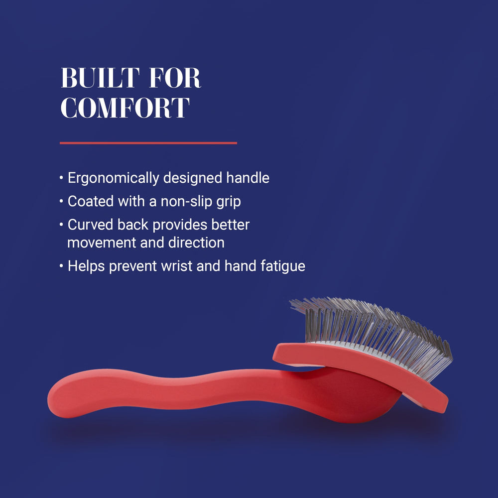 Chris Christensen Big G Slicker Brush ergonomics reduce hand fatigue during extended grooming sessions.