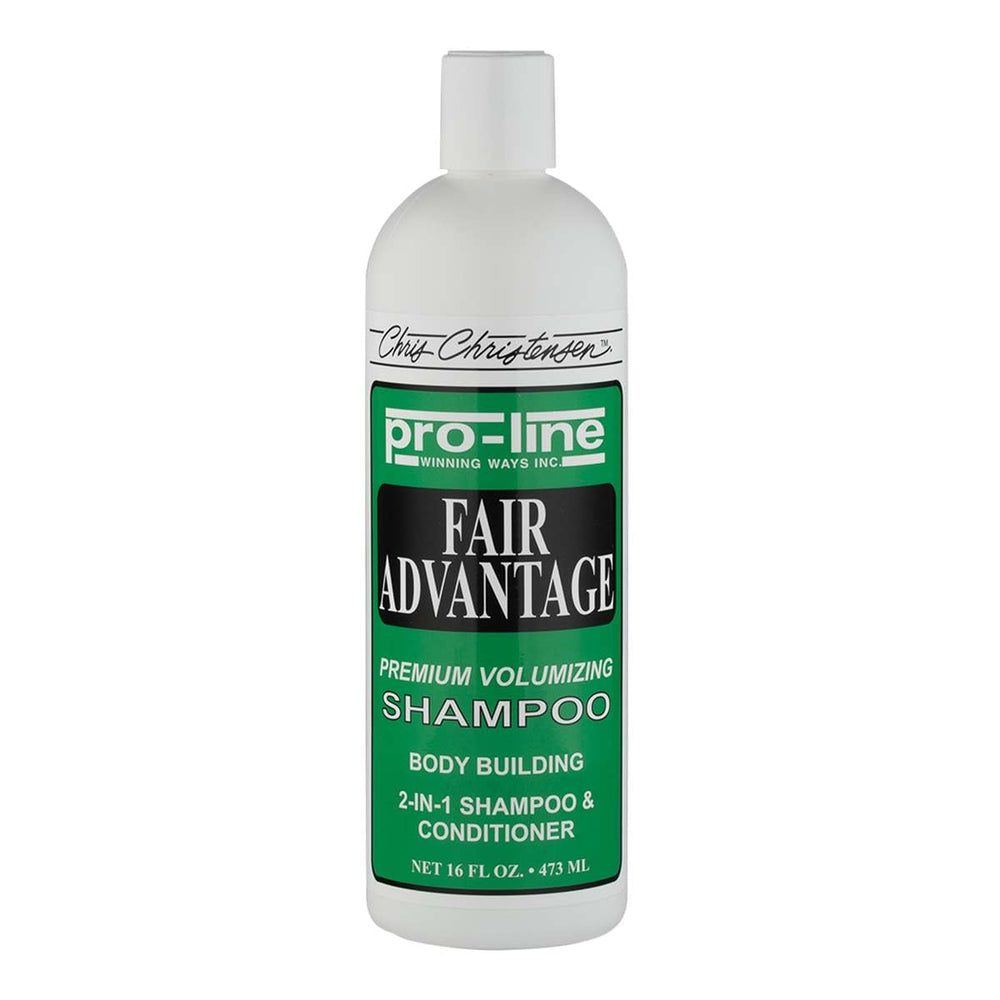 Chris Christensen Pro-line Fair Advantage bottle front view showing volumizing cleansing.