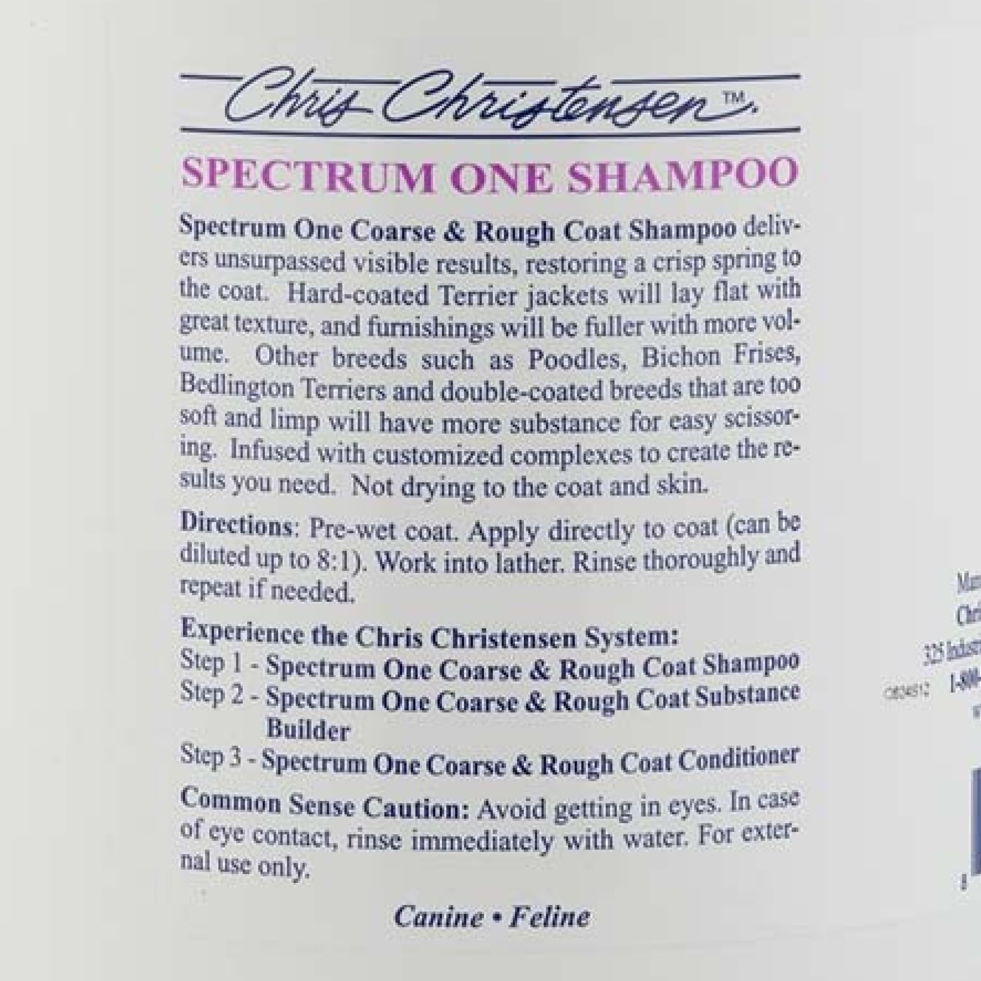 Chris Christensen Spectrum One shampoo after rinse hydrates outer coat