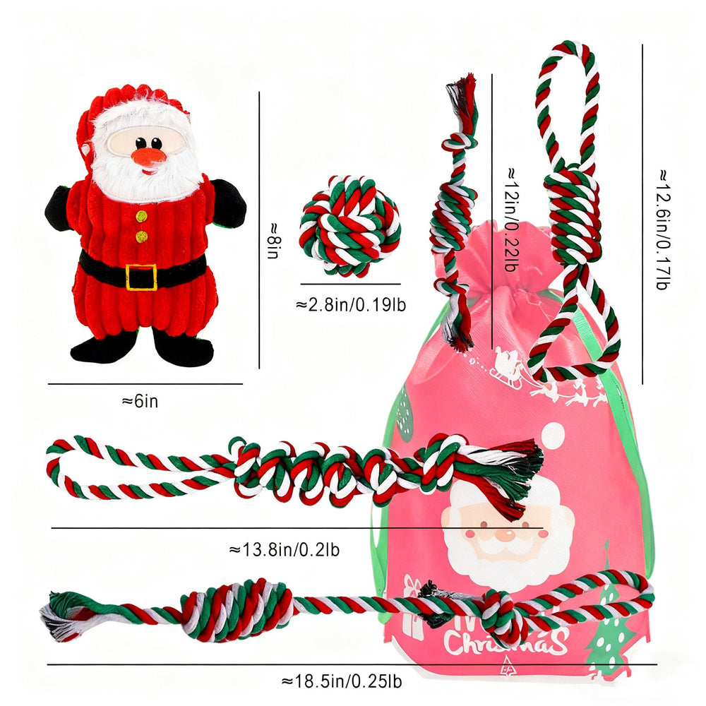 Christmas Dog Toy Set gift bag close-up shows ready-to-gift holiday packaging for convenient gifting