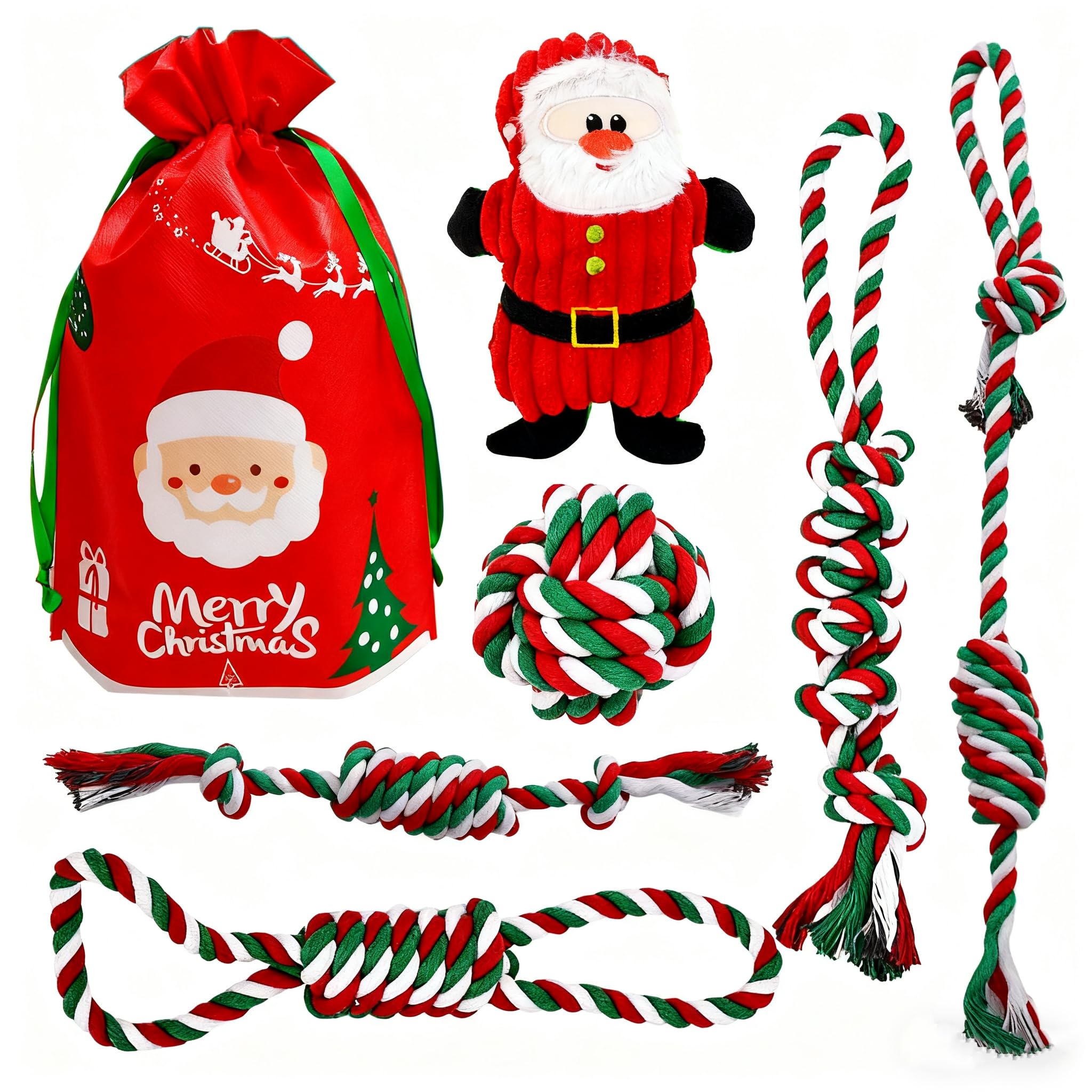 Christmas Dog Toy Set safe materials close-up reassures pet-safe cotton construction
