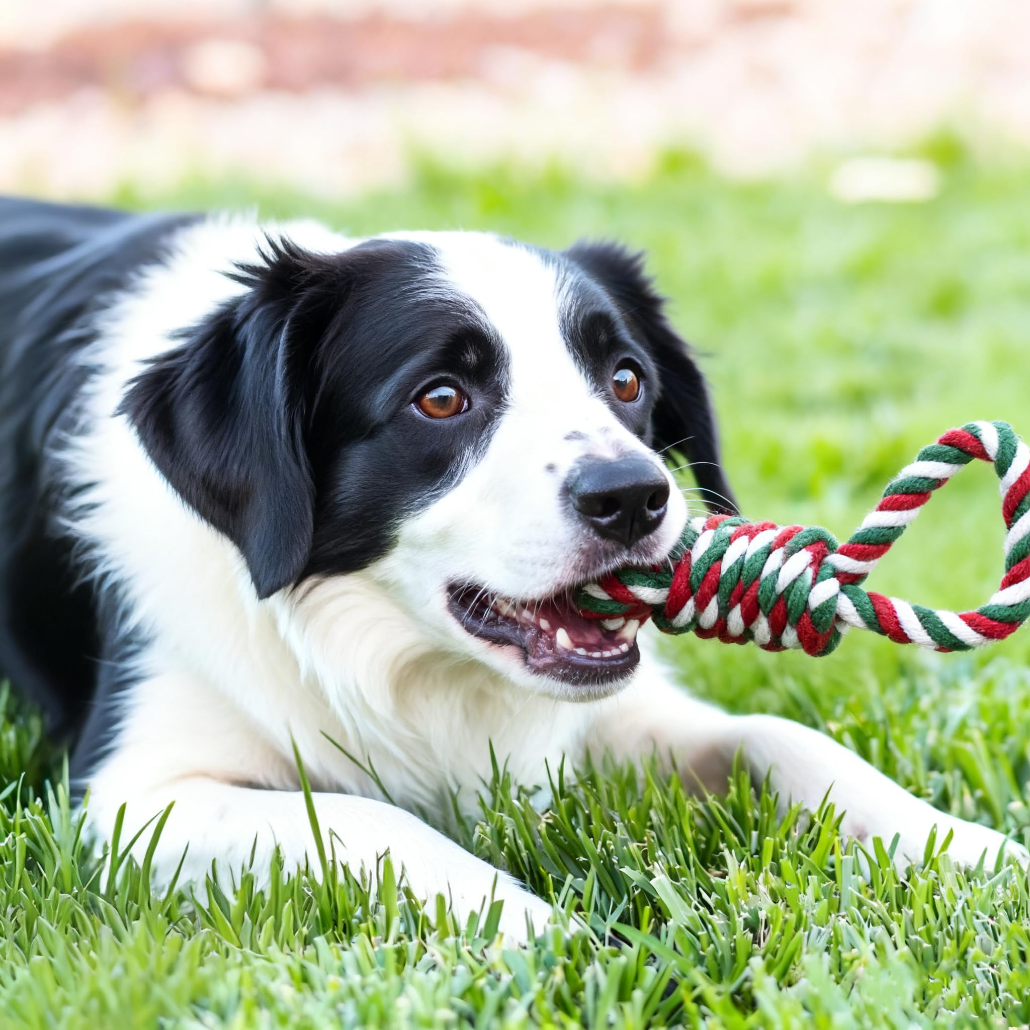 Christmas Dog Toy Set textured rope surface close-up demonstrates plaque-scraping action supporting oral health