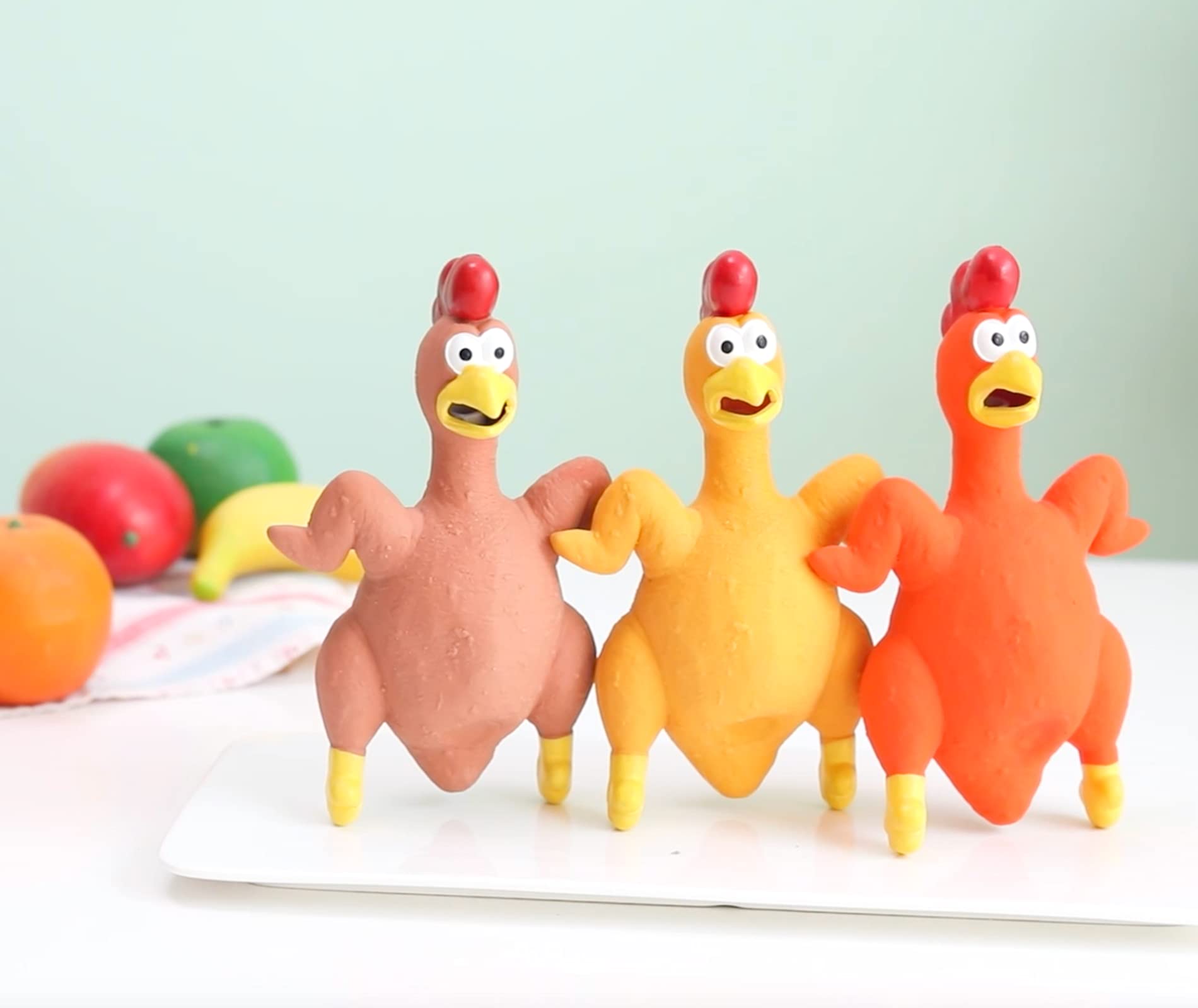 ChubbyPiggies rubber chicken dog toy action fetch highlights loud squeak