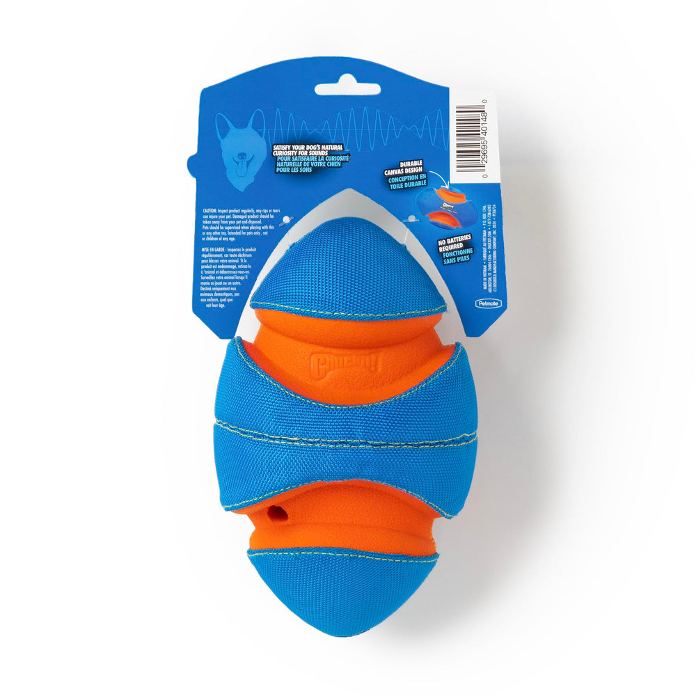 Chuckit! Giggle Fumble ball in canine play highlighting giggle sounds that attract dogs.