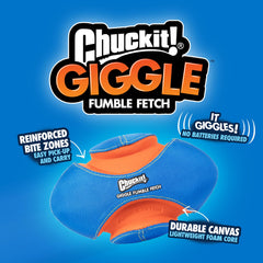 Chuckit! Giggle Fumble ball canvas outer layer shows durable construction for rough fetch.