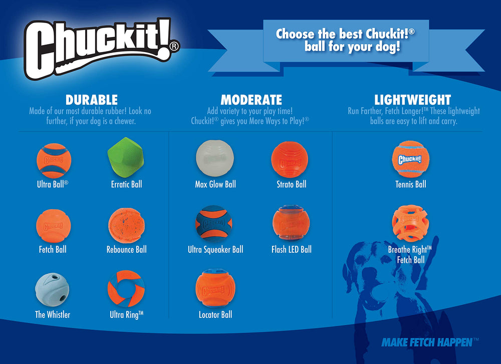 Chuckit! Glow in the Dark Bouncy Ball suitable for dogs 20-60 lbs supports active play sessions.