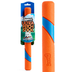 Chuckit! Ultra Fetch Stick 12-inch visible in grass for easy retrieval.