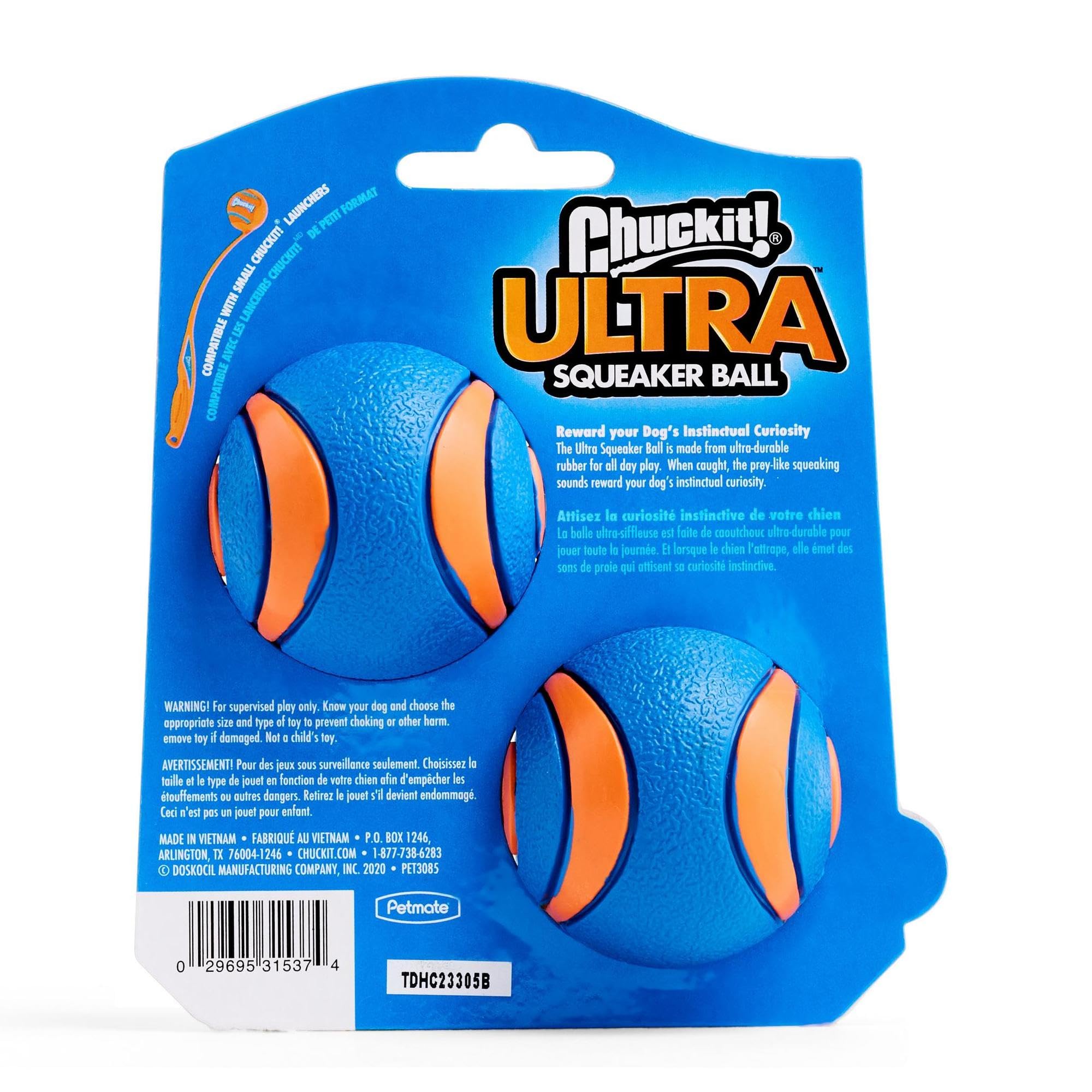 Chuckit! Ultra Squeaker Ball right-side view ready for active play and water fetch.