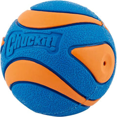 Chuckit Ultra Squeaker Ball textured surface closeup improves grip during fetch