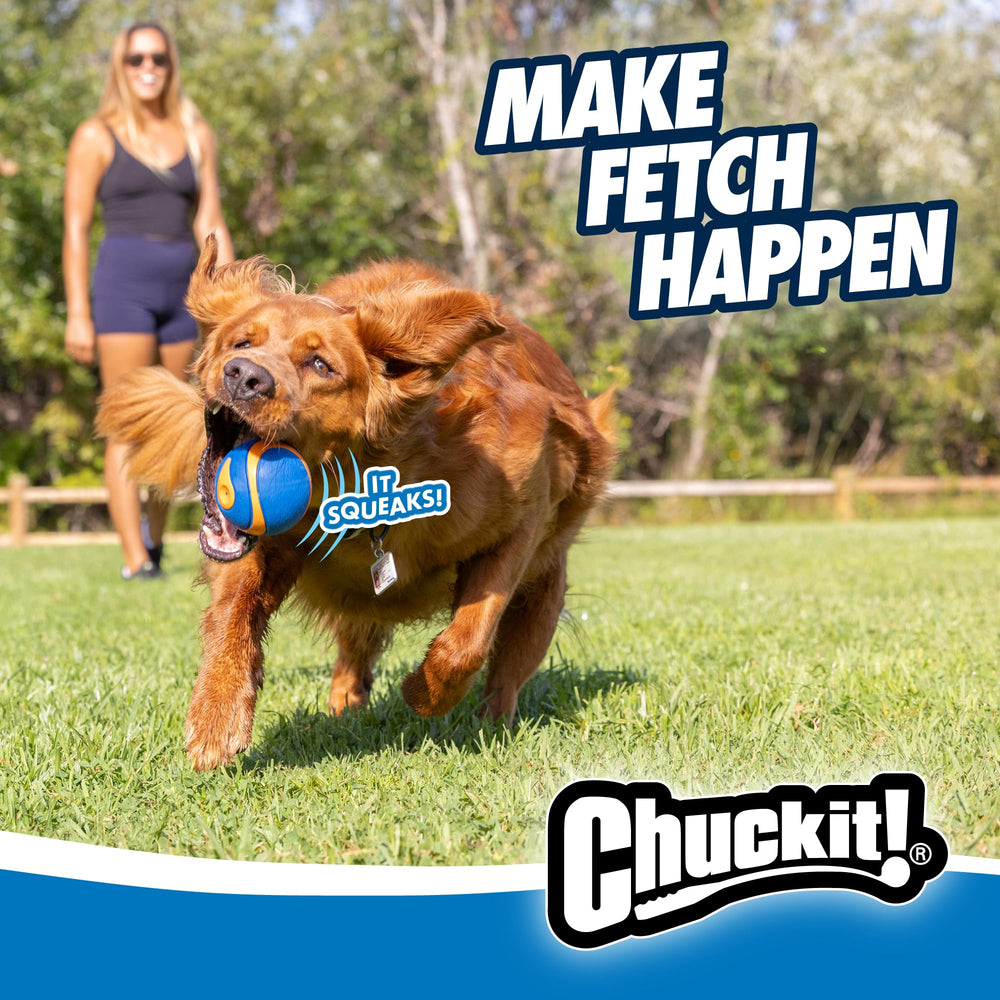 Chuckit Ultra Squeaker Ball XL bright colors for visibility in grass or water