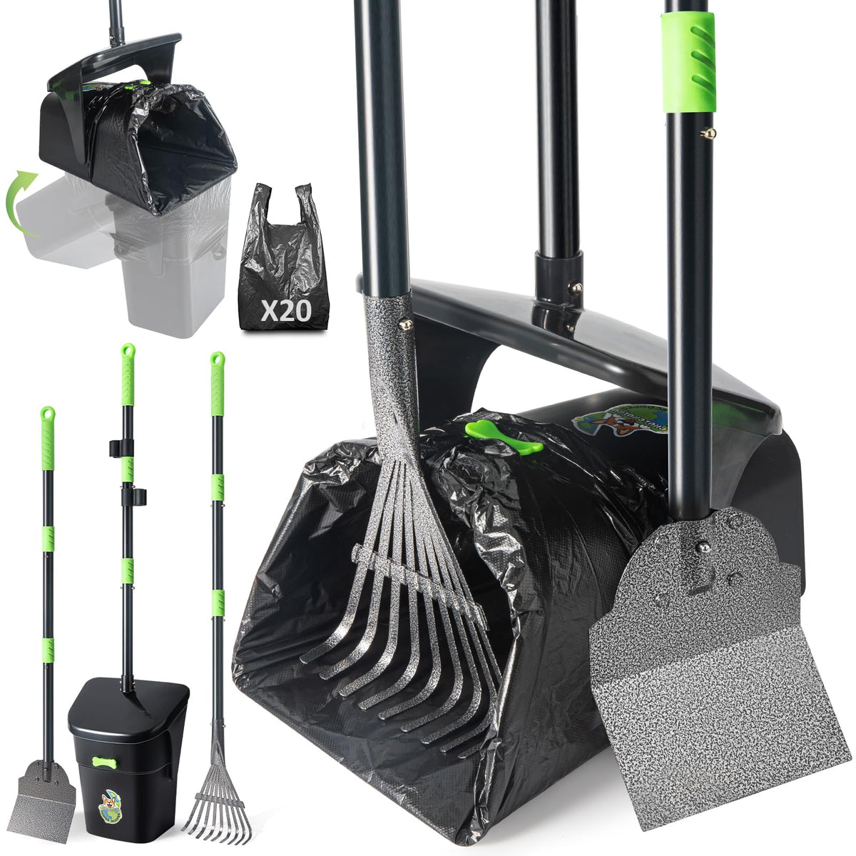 CHUICHUIHU long-handle pooper scooper shown for bend-free cleanup and reach