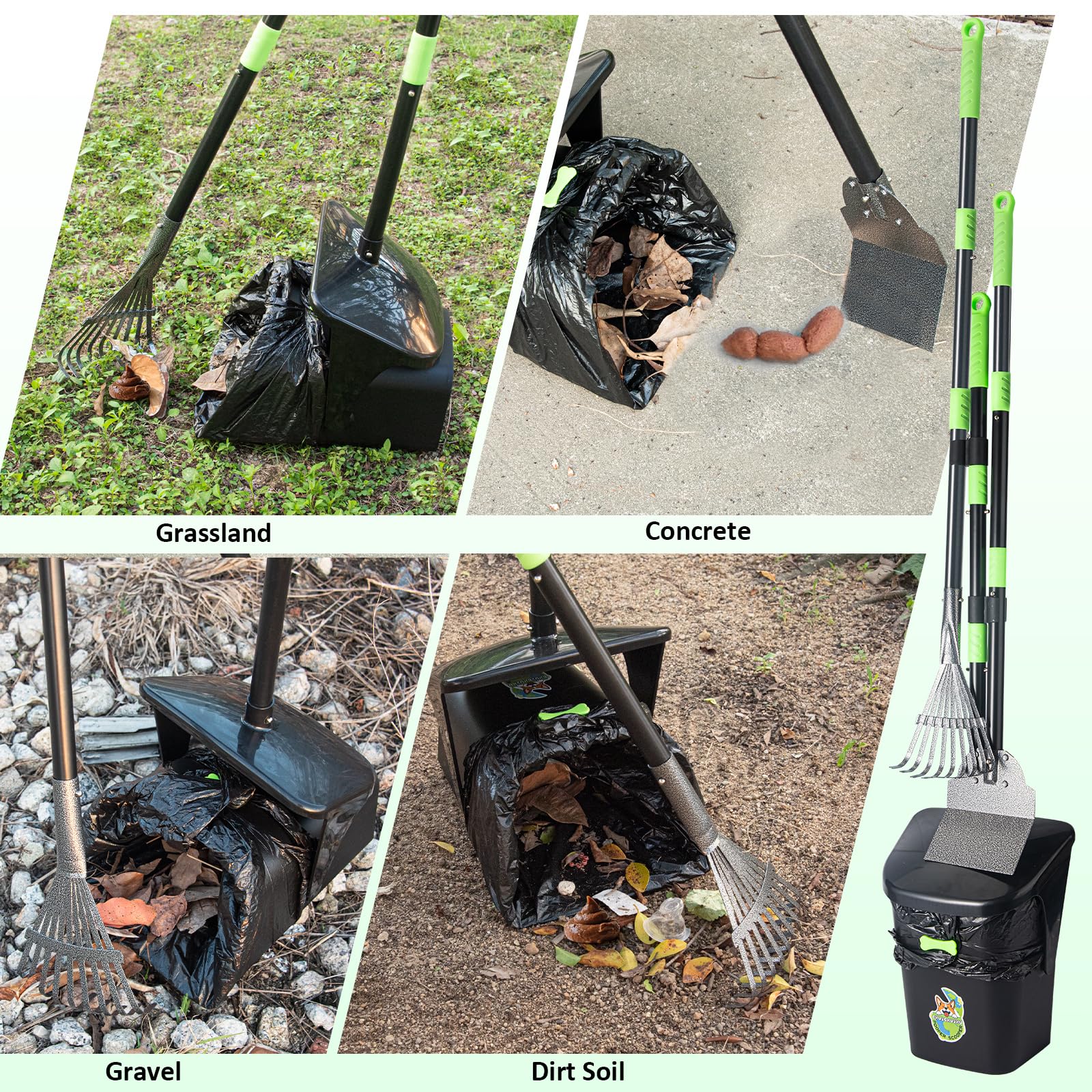 CHUICHUIHU metal rake and spade kit ready for quick debris pickup