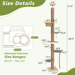 Chuiendi adjustable height 82-120 inch cat tower fits varying ceiling heights.
