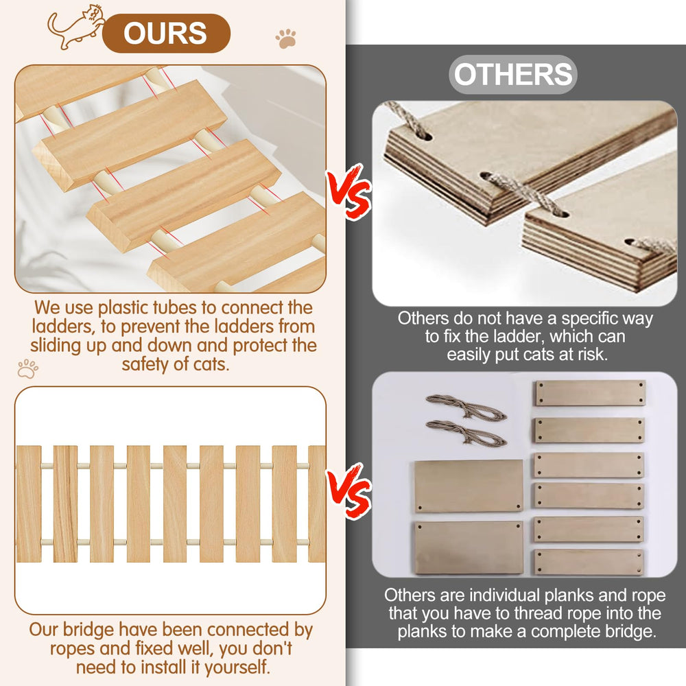 Chuiendi Cat Wall Hammock pine ladder setup shows durable solid wood and safe scratching features.