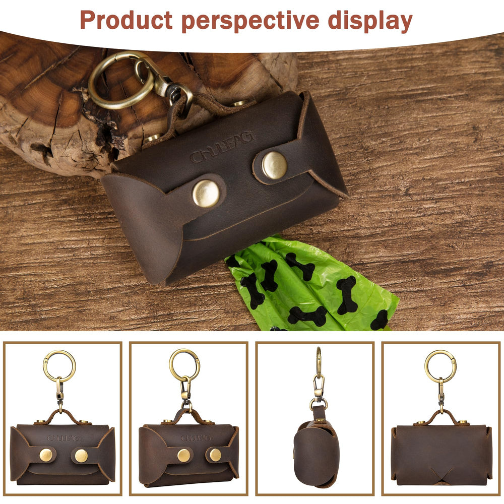 CHULEAG poop bag dispenser attached to leash for quick access