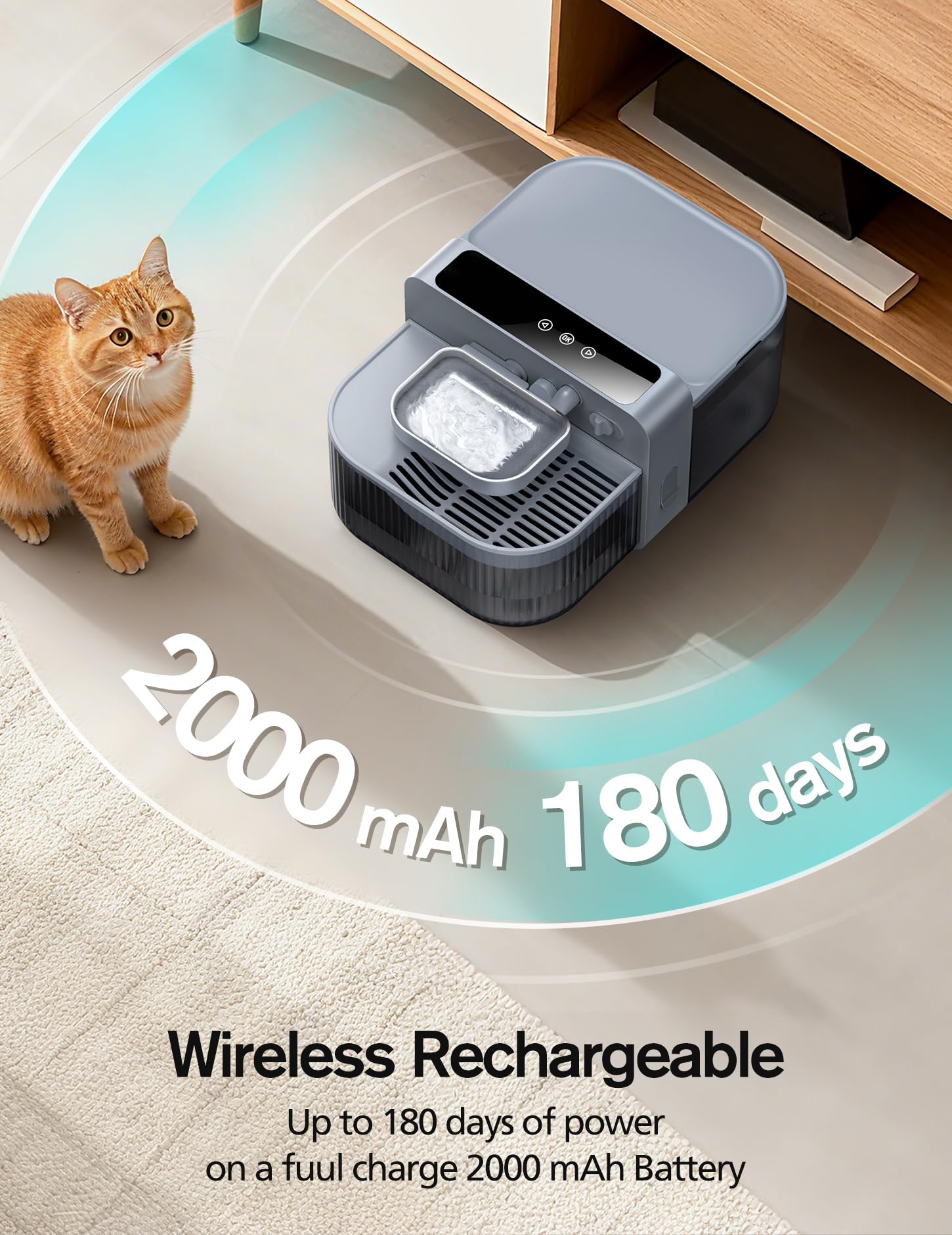 Chumajor Wireless Cat Water Fountain 3.5L tank for long-lasting hydration.