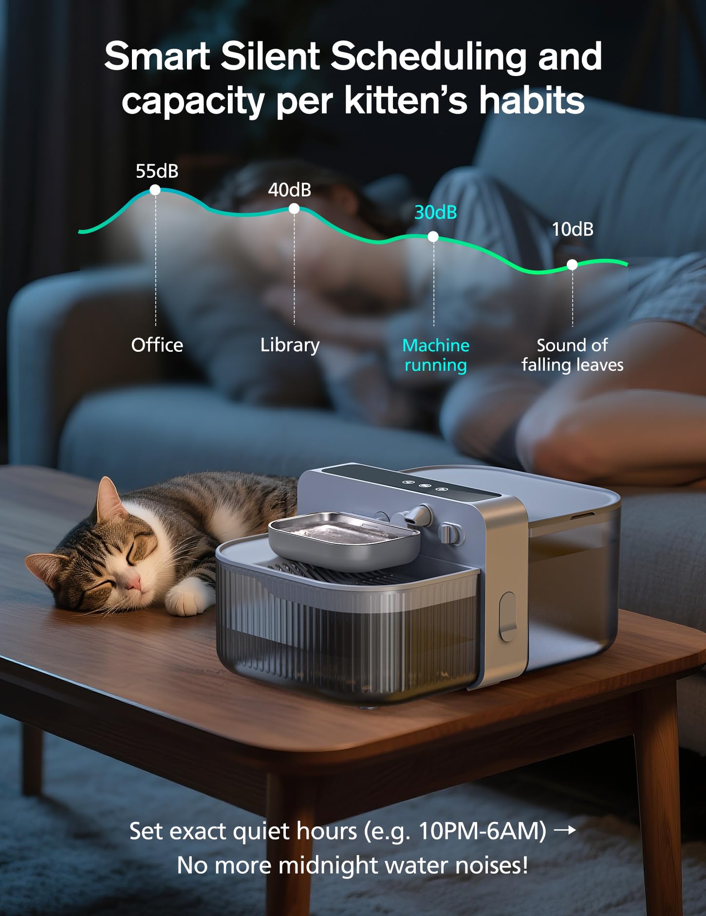 Chumajor Wireless Cat Water Fountain operates quietly for peaceful homes.