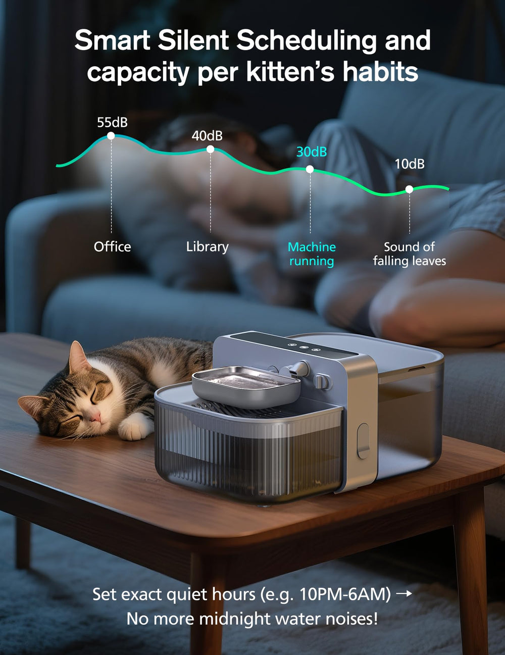 Chumajor Wireless Cat Water Fountain operates quietly for peaceful homes.