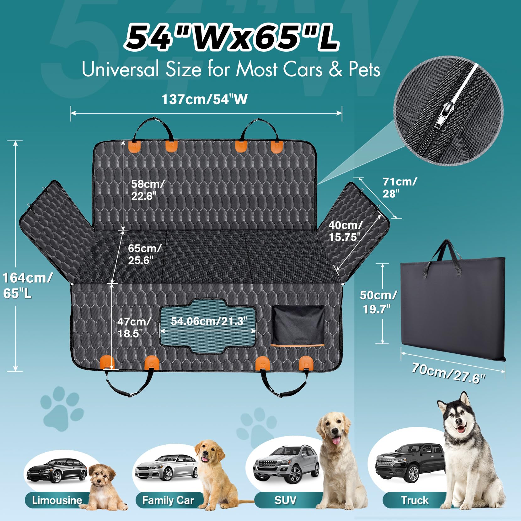 Chumajor zippered side flaps protect doors and reduce fur spread.