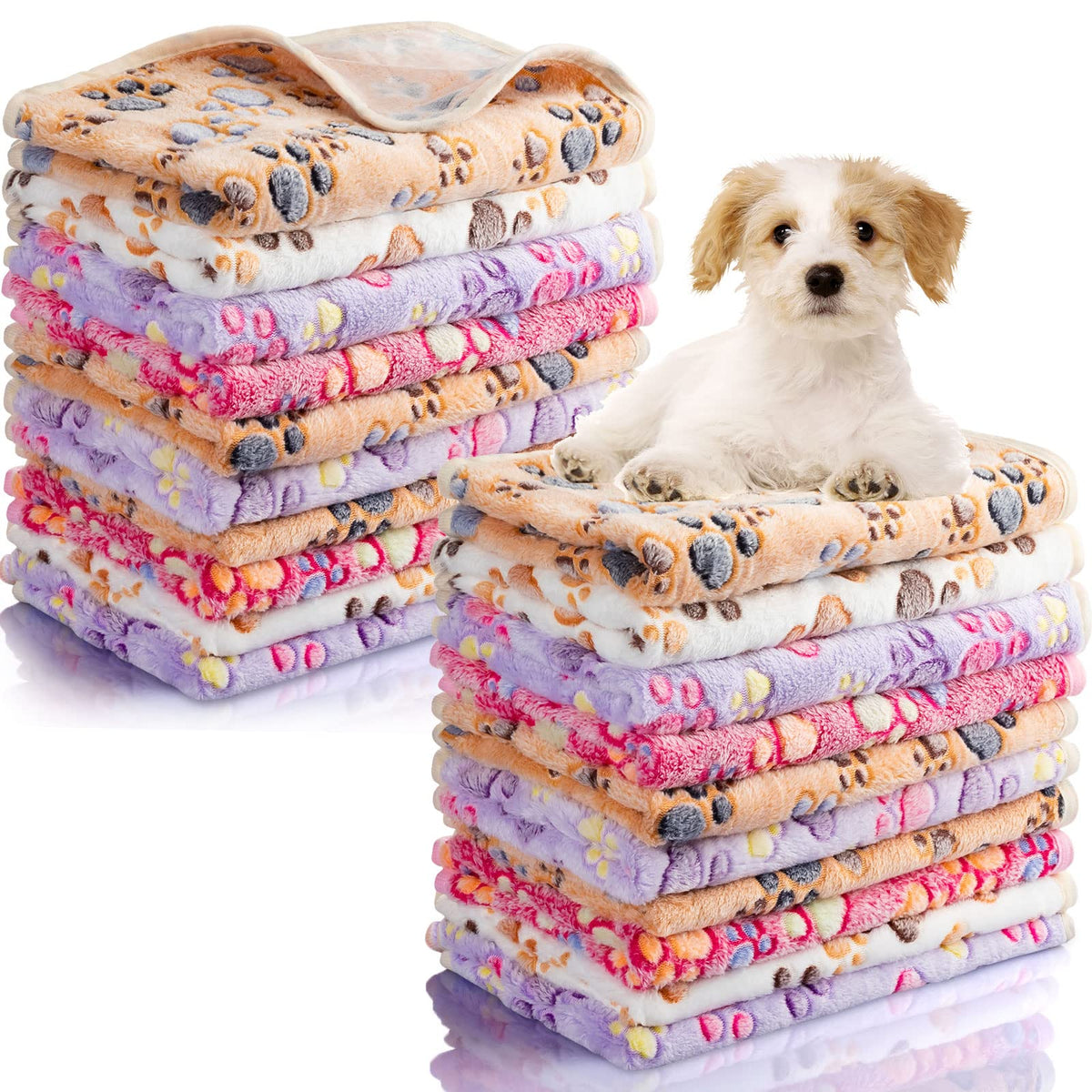 Chumia paw-print blanket pink on couch for cozy pets.
