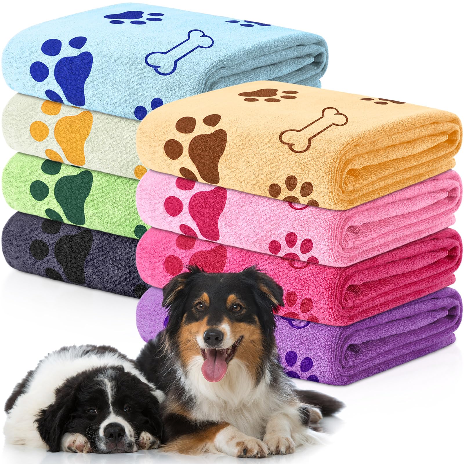 Chumia 8-pcs dog towels pack with soft microfiber for quick post-bath drying