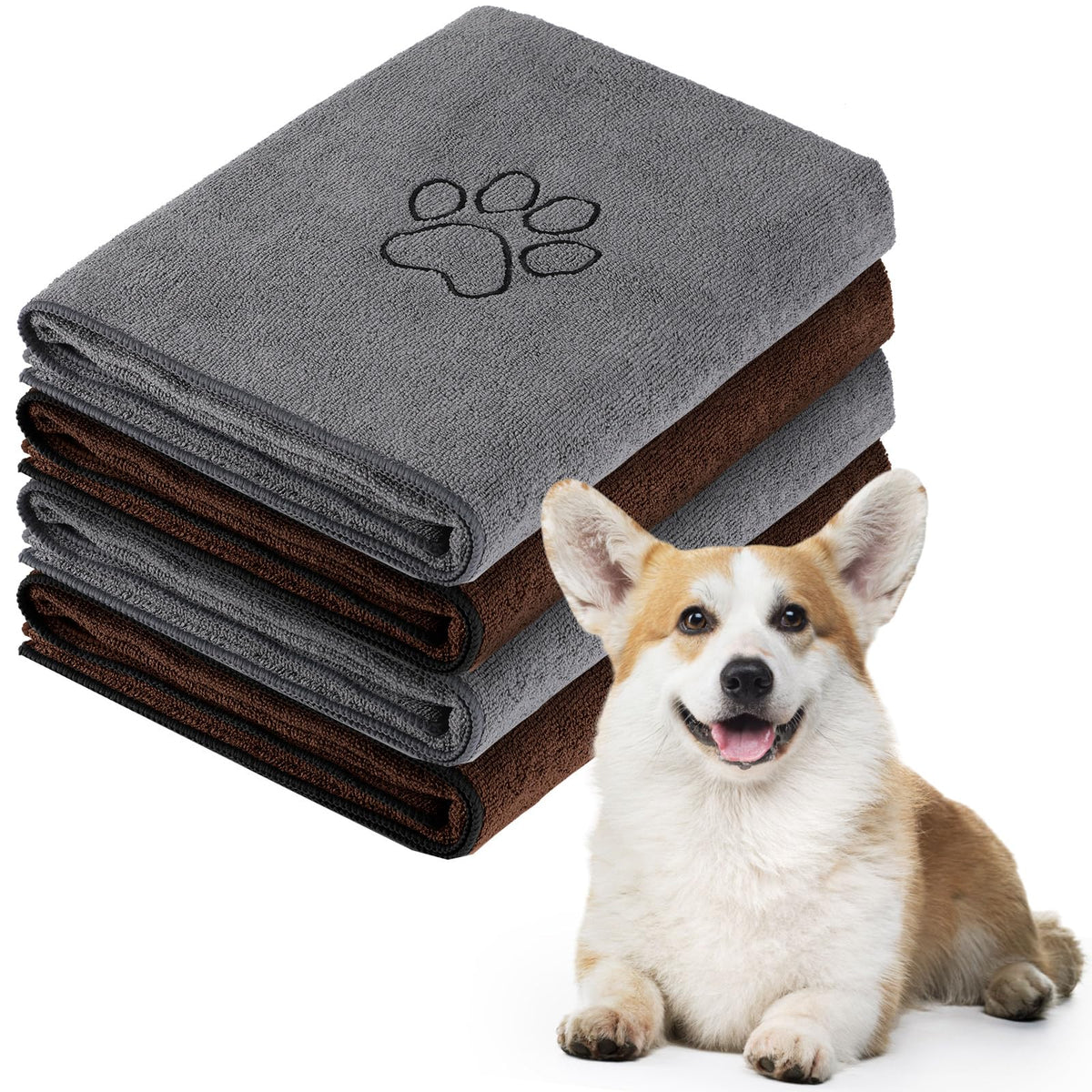 Chumia dog towel 16x32 gray folded, ready for quick-drying after bath.