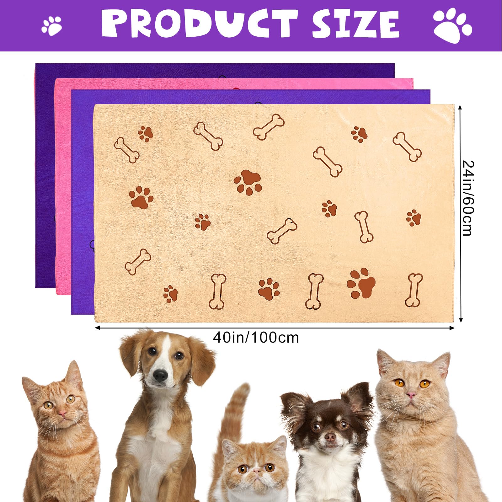 Chumia dog towels sized 60x100 cm fit small to medium pets after shower.