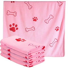 Chumia dog towels pink bone pattern highlight absorbent microfiber for quick post-bath drying.