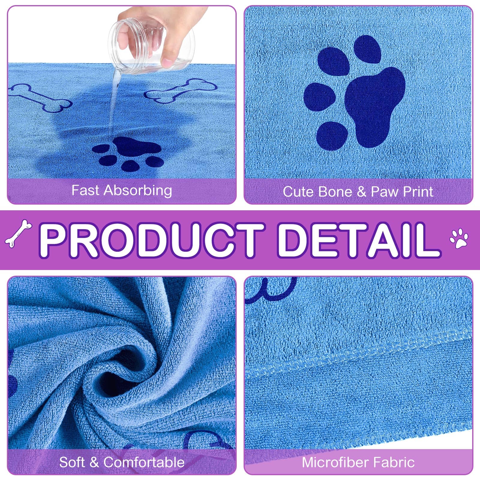 Chumia paw-print bone design towel draped over dog after bath