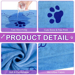 Chumia paw-print bone design towel draped over dog after bath